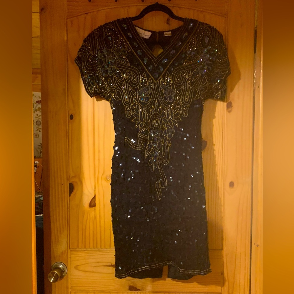 Deadstock Laurence Kazar vintage sequin heavy dress!! INcredible